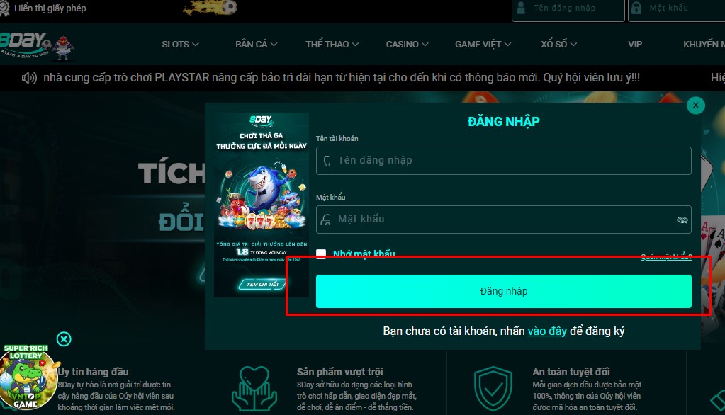Những lưu ý khi đăng nhập 8day